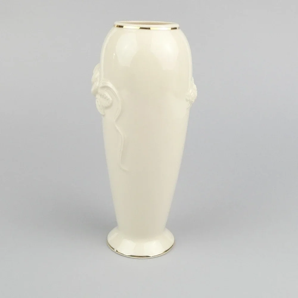 Lenox‎ Ivory 24K Gold Trim Rose Floral Large Vase 7.5